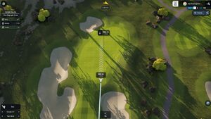 A gameplay screenshot from Executive Golf showing the aiming UI.