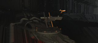 Gunship flight around an industrial platform
